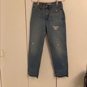 Madewell size 25 distressed straight legged jeans
